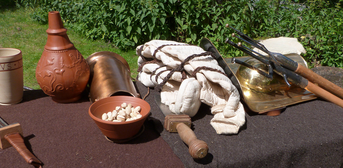 Reconstructed Roman artefacts at an event in AFM Oerlinghausen, Germany, 2015. Photo: Roeland Paardekooper